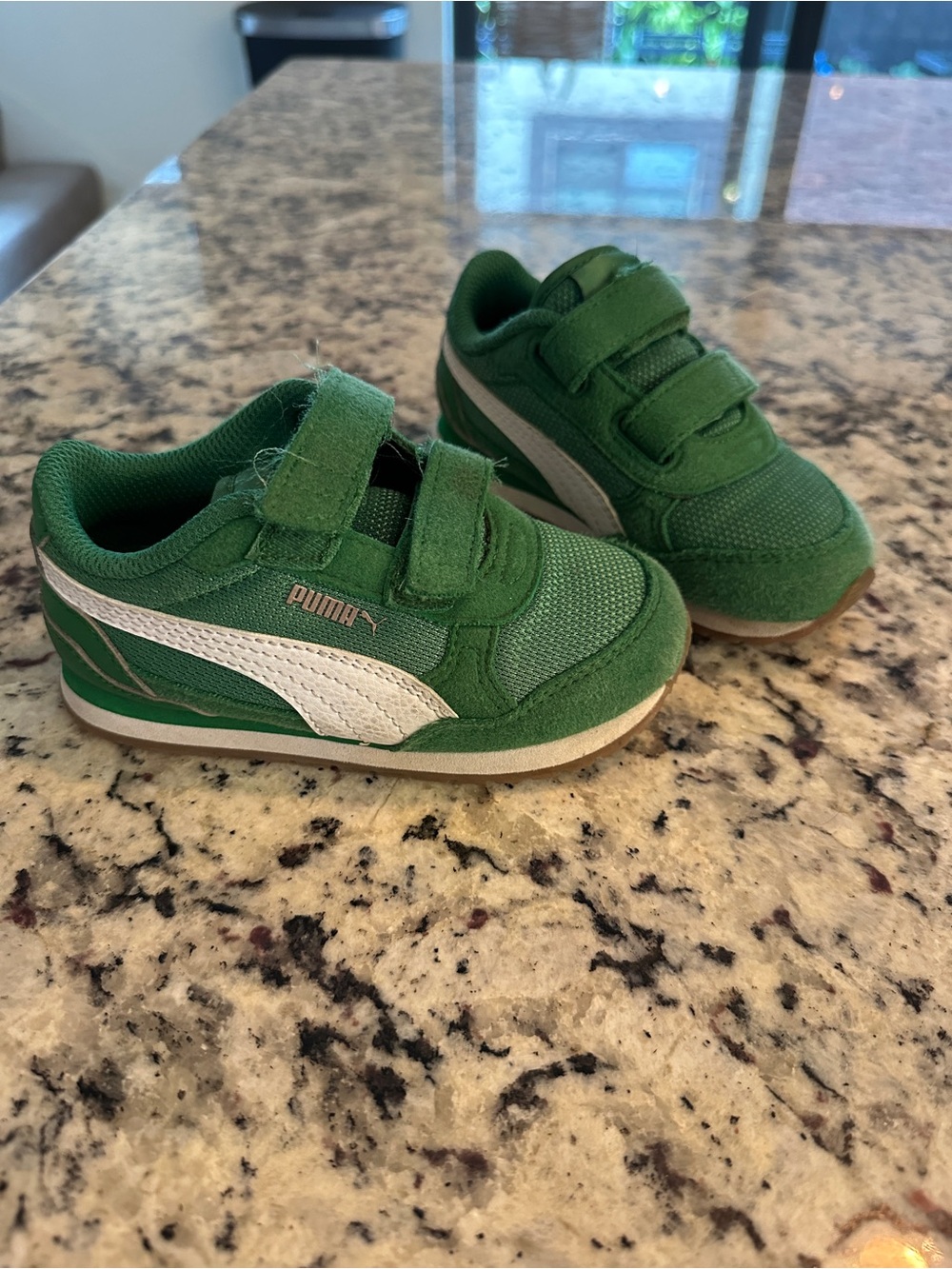 Puma Kids Green Velcro Sneakers with White Formstrip